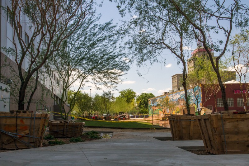 The Space Between pocket Park in progress.